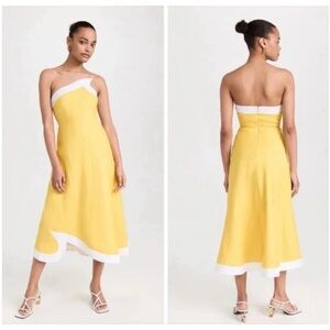 Staud Sirani sunrise yellow linen dress asymmetrical strapless dress size 4 NWT